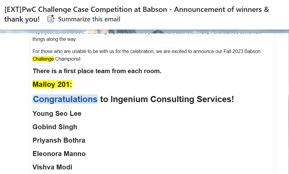 PwC Challenge Case Competition Winner